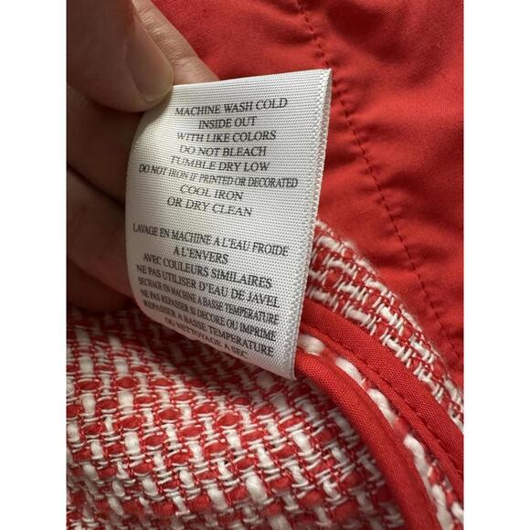 Joie Collis Tweed Twill Fringe Blazer Jacket Womens M Fitted Full Zip Red Cotton - Picture 9 of 9